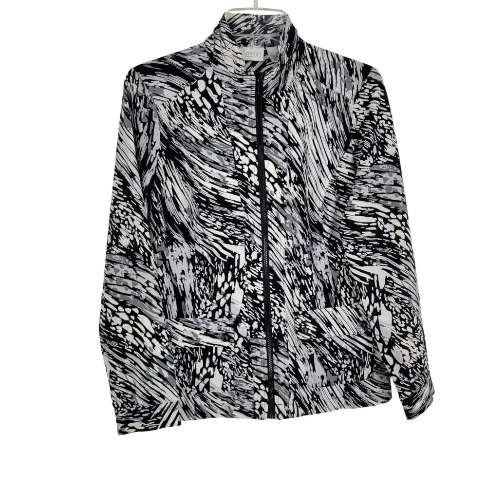 Abstract Print Zip Jacket Chico’s 0 Zenergy Athleisure Lightweight travel XS